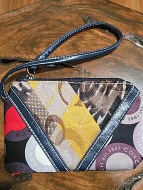 Coach Navy Trim Wristlet with Yellow & Multi Pattern